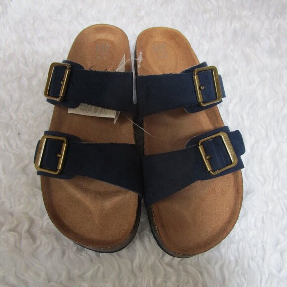 NWT Gap Kids Navy Blue Double Buckle Cork Sandals Shoes slides slippers Sz 3-4 - Picture 3 of 15